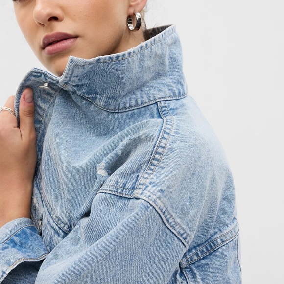 New PROJECT GAP Cropped Icon Denim Jacket with Washwell - Picture 3 of 3